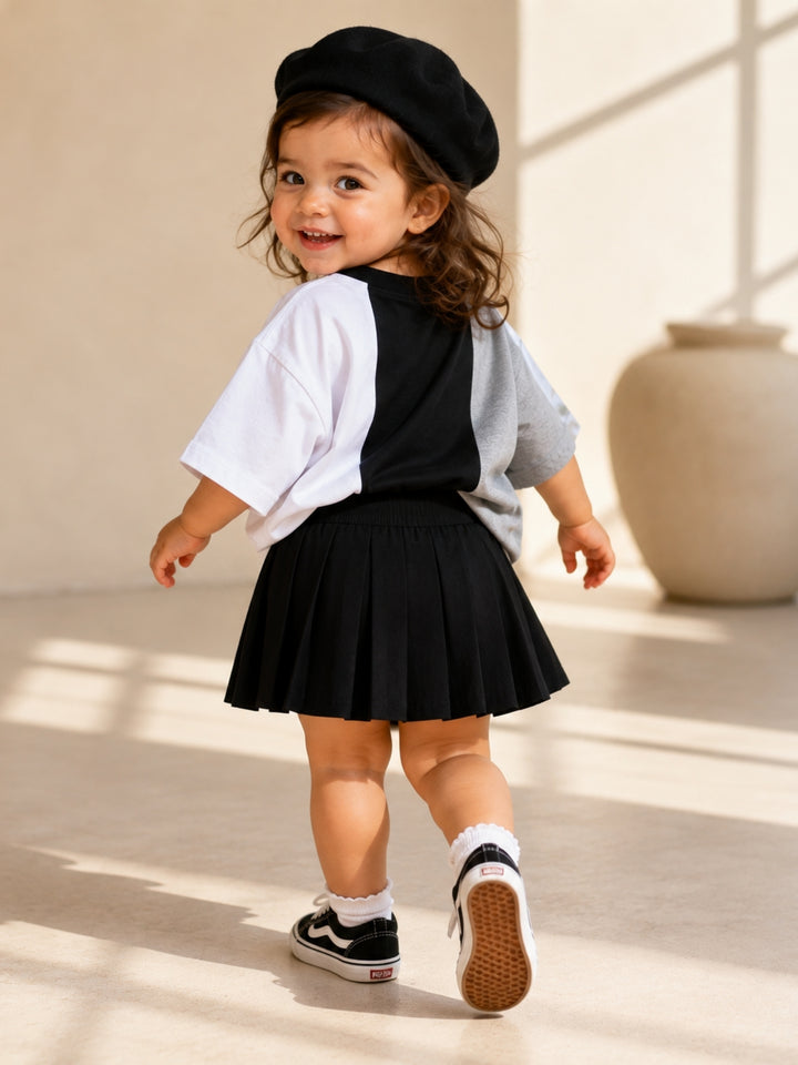 Girls Oversized T-Shirt – White, Black &amp; Gray