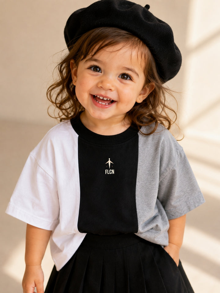Girls Oversized T-Shirt – White, Black &amp; Gray