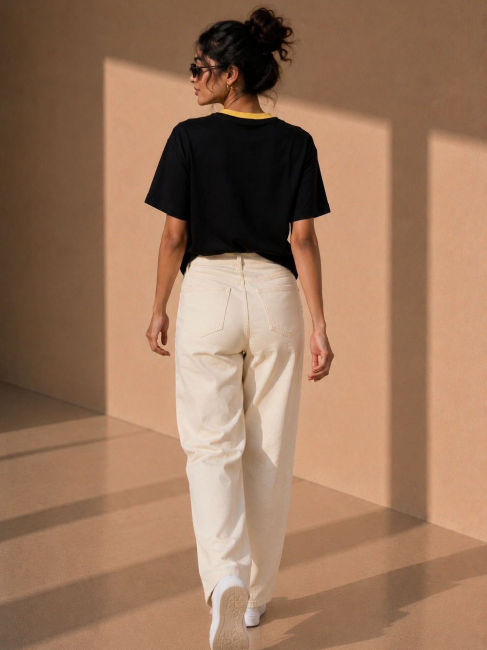 Women's black & yellow oversized boxy t-shirt with Ambitious print, view 2 | FLCN