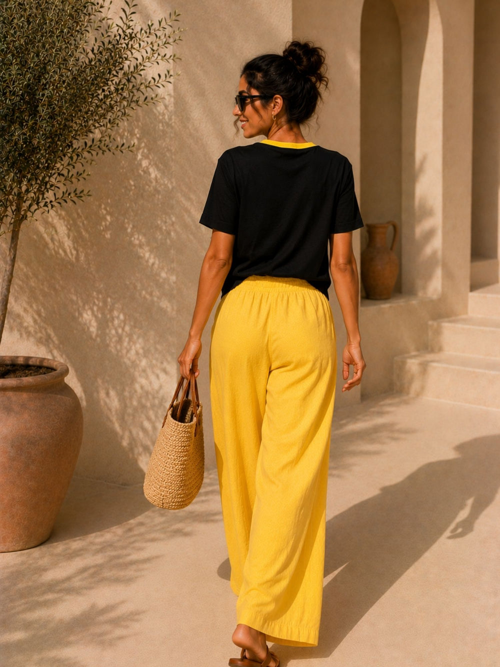 Women's black & yellow oversized boxy t-shirt with Beaute print, view 2 | FLCN
