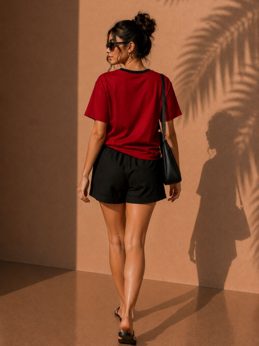 Women's red & black oversized boxy t-shirt with Aesthetic print, view 2 | FLCN