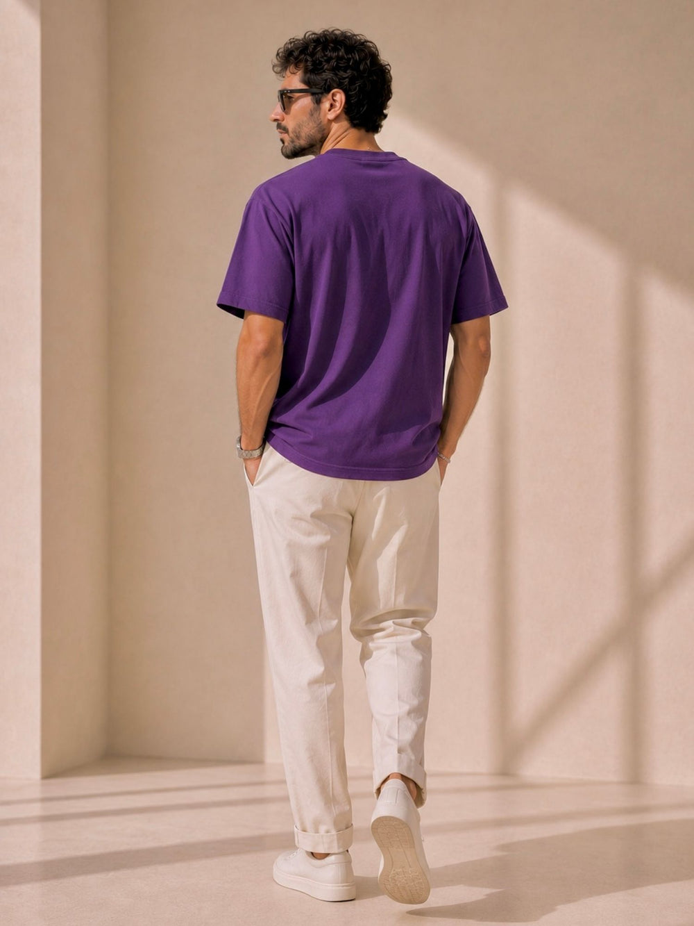 Men's purple oversized boxy t-shirt, view 2 | FLCN