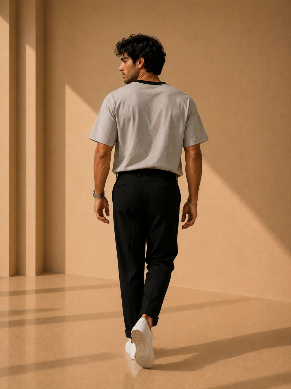 Men's gray & black oversized boxy t-shirt, view 2 | FLCN