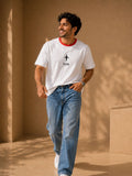 Men Oversized T-Shirt – White & Red