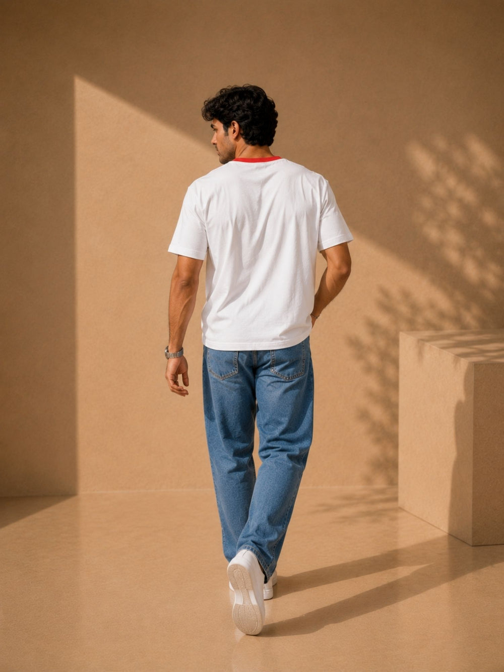 Men's white & red oversized boxy t-shirt, view 2 | FLCN