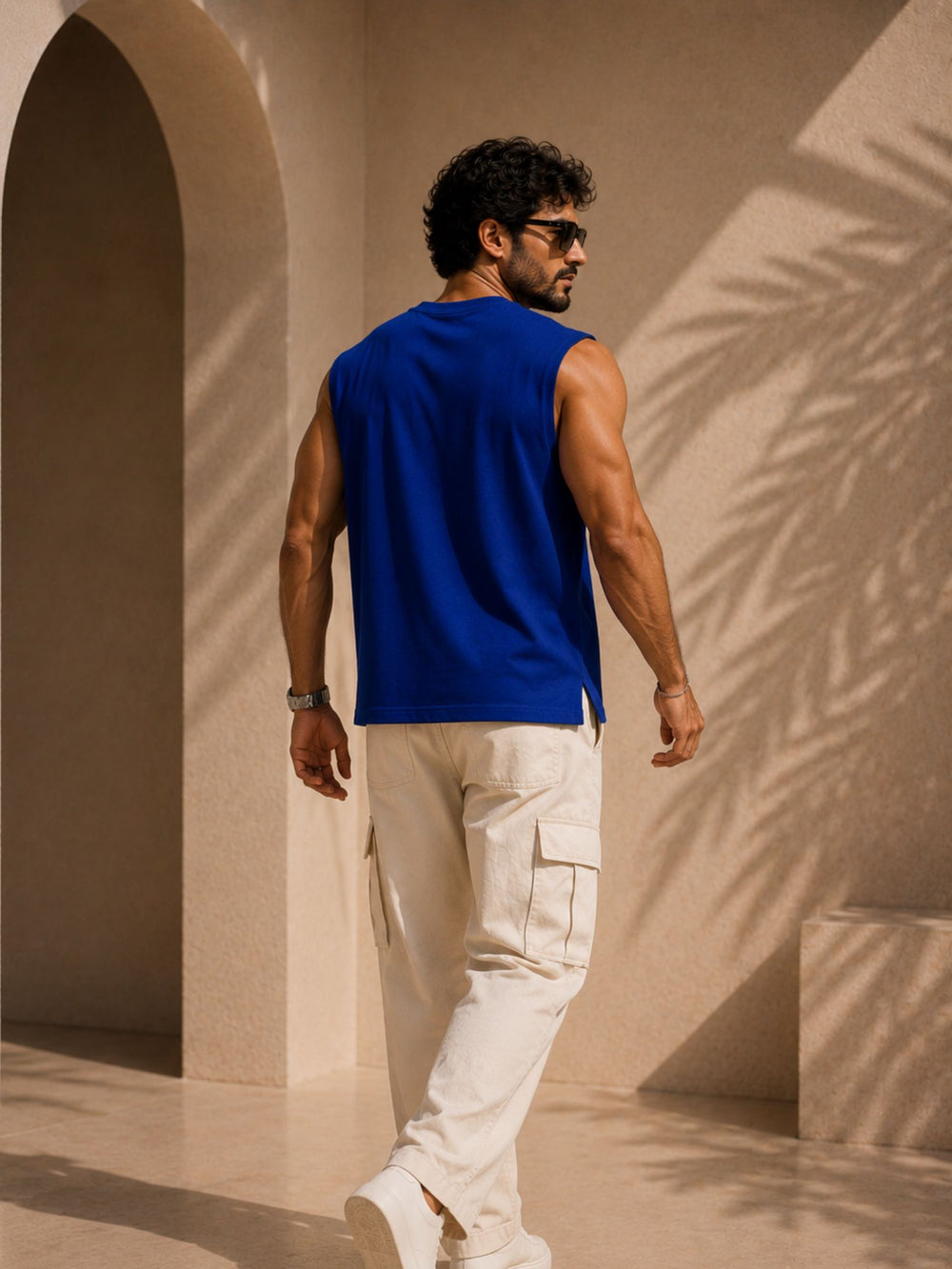 Men's royal blue oversized boxy tank, view 2 | FLCN