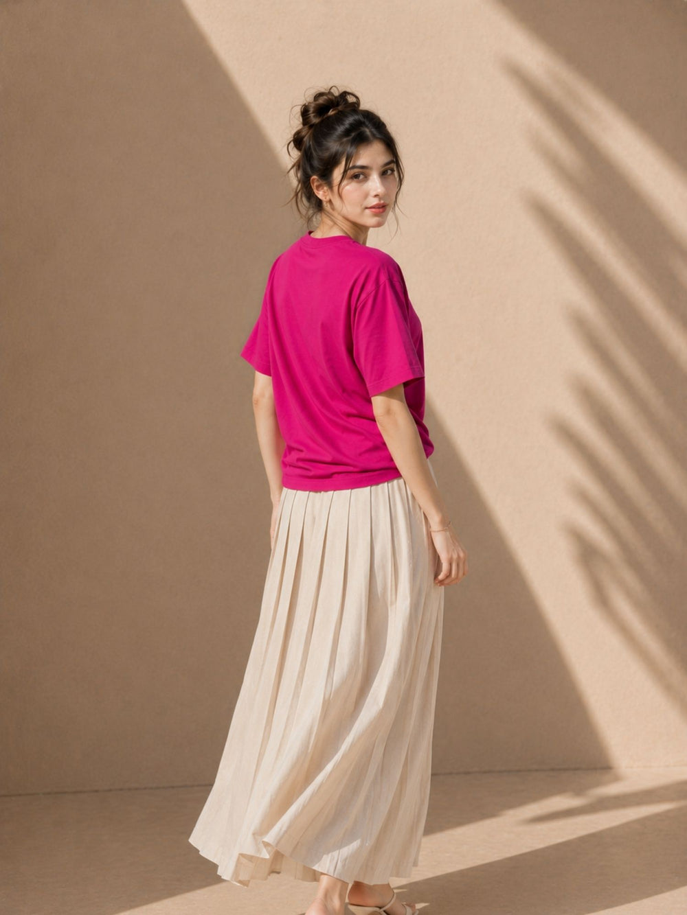 Women's magenta pink oversized boxy t-shirt, view 2 | FLCN
