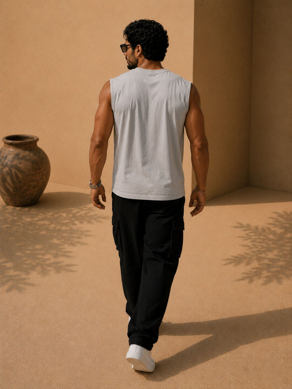 Men's gray oversized boxy tank, view 2 | FLCN