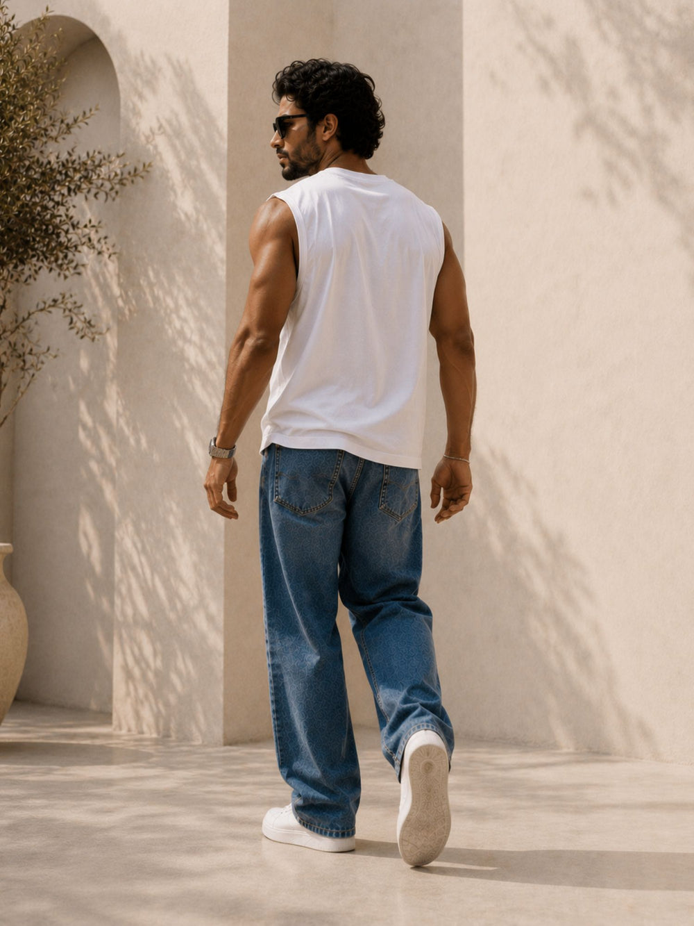 Men's white oversized boxy tank with Action print, view 2 | FLCN