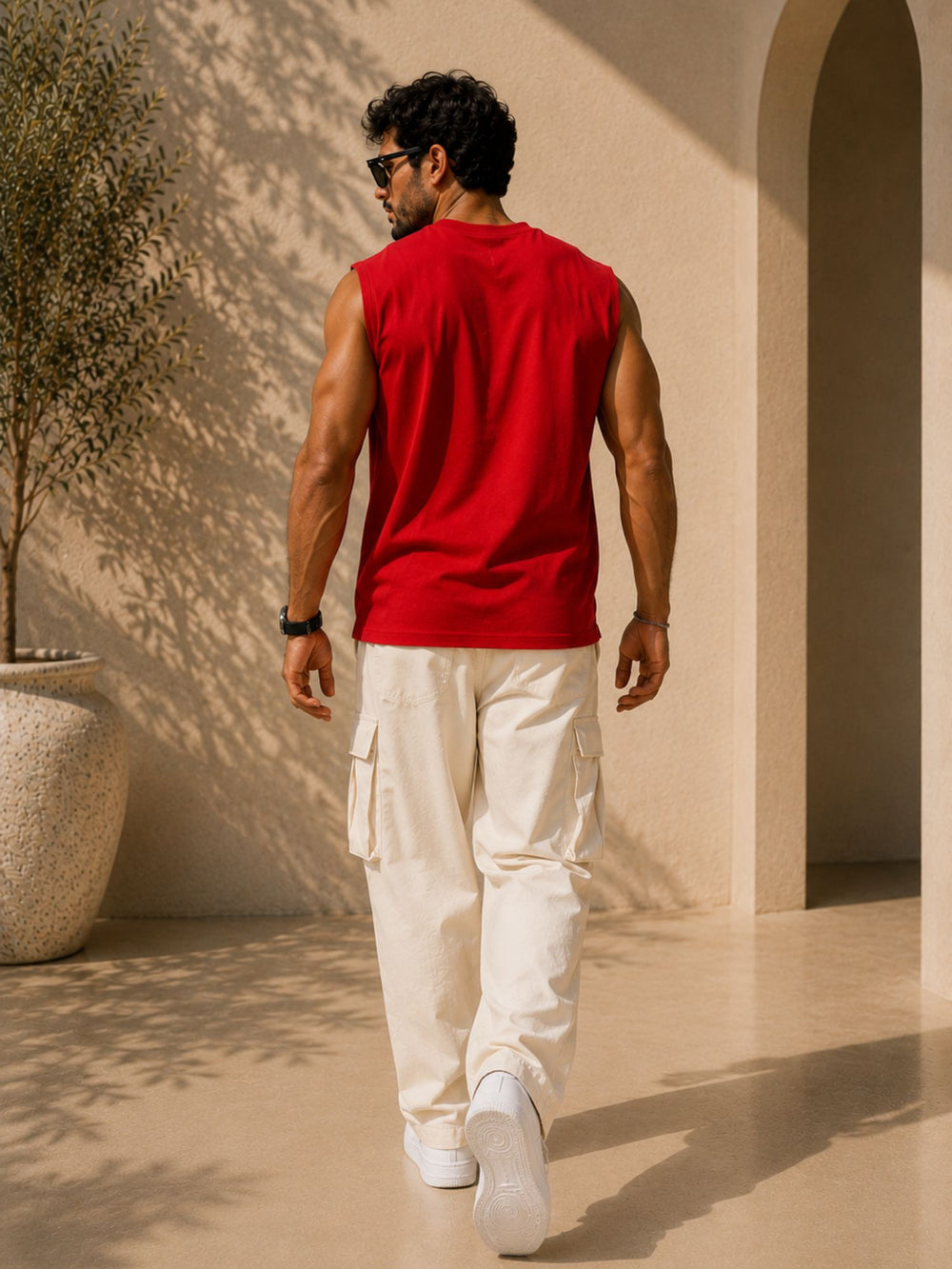 Men's red oversized boxy tank with Homebody print, view 2 | FLCN
