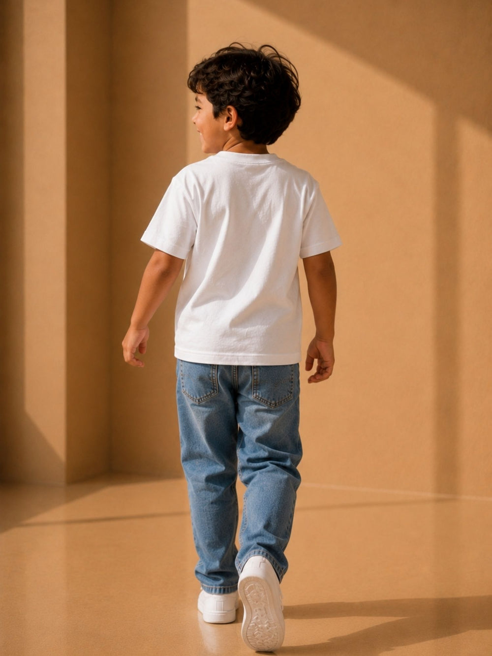 Boys's white oversized boxy t-shirt, view 2 | FLCN