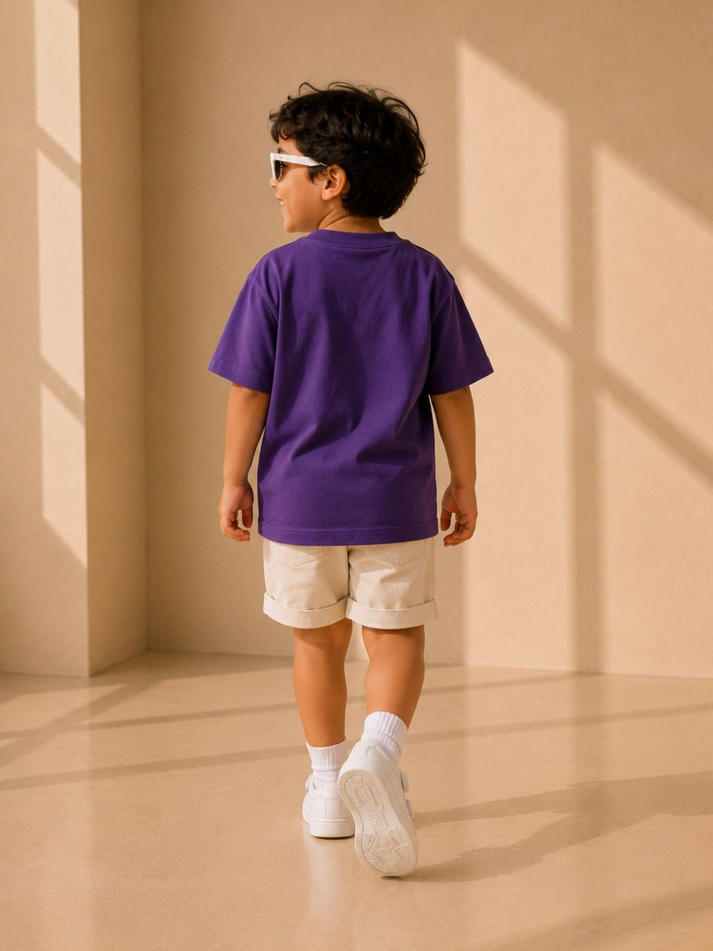 Boys's purple oversized boxy t-shirt, view 2 | FLCN