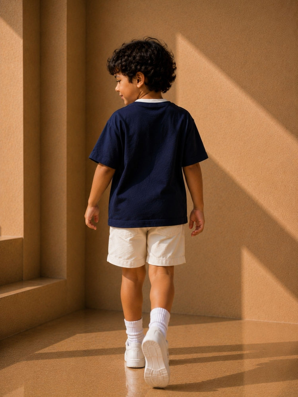 Boys's navy blue & white oversized boxy t-shirt, view 2 | FLCN
