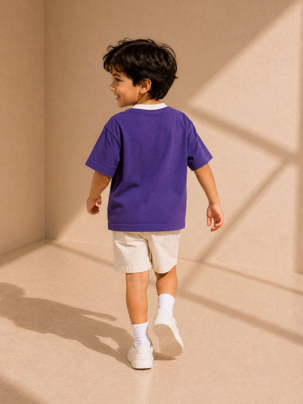 Boys's purple & white oversized boxy t-shirt, view 2 | FLCN